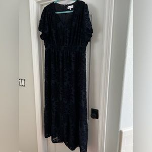 Piper and Scoot Navy Velvet Mixed Fabric Maxi Dress